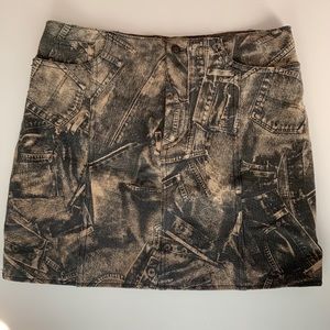 Tan/green/black Leather Mini Skirt